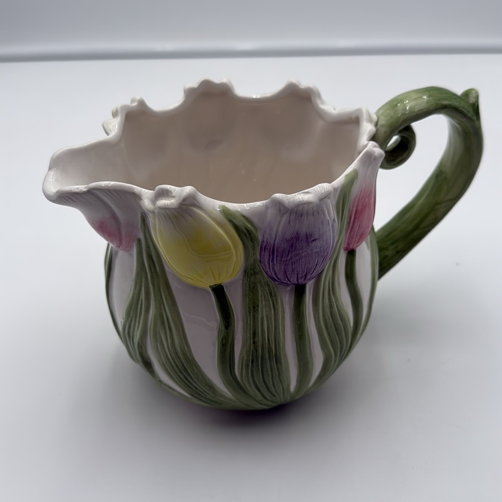Floral Ceramic Vase with Multicolor Tulip Design - Picture 12 of 16